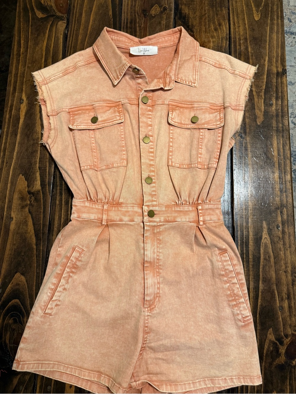 Washed Peach Sleeveless Denim Romper